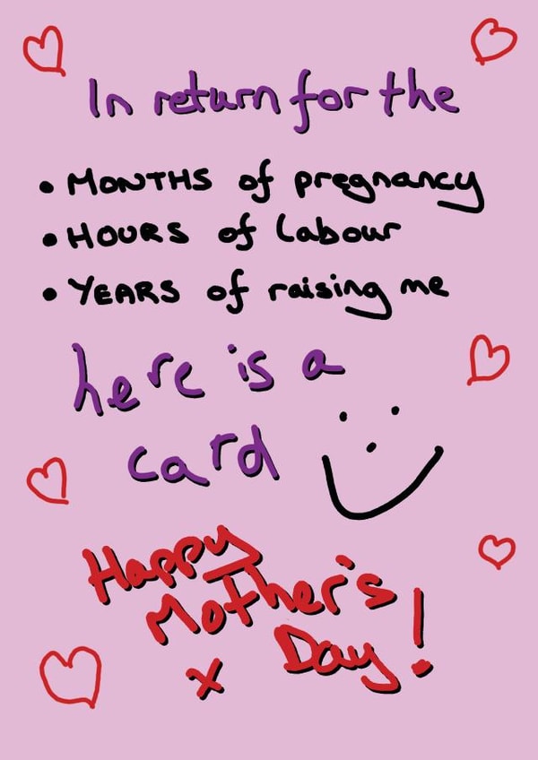 in return for pregnancy Mothers Day Card 43517 created by Random Shit Cards