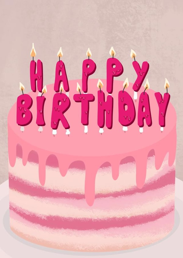 Pink birthday cake created by @pepperpeachillustrations