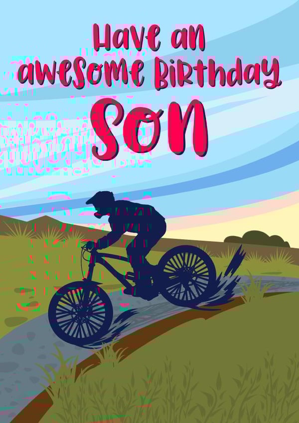 Awesome Happy Birthday - Awesome Son  - Cycling - bike - MTB  created by Little Cat Creates