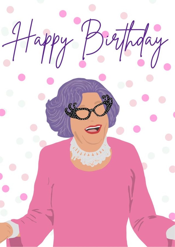Dame Edna birthday card created by Swisa Creates