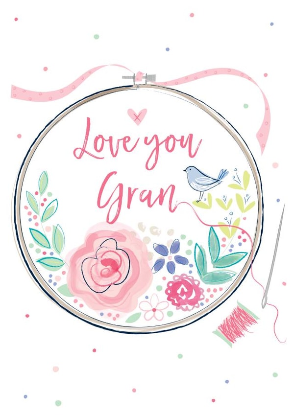 Love you Gran embroidery card created by Katie Phythian Design