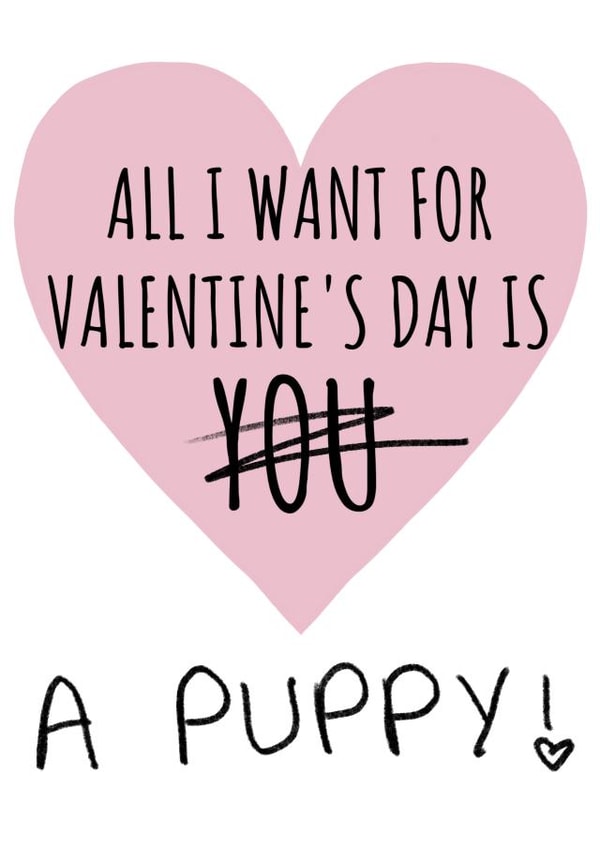 all i want puppy Valentines Day Card 46684 created by Cowpat Designs