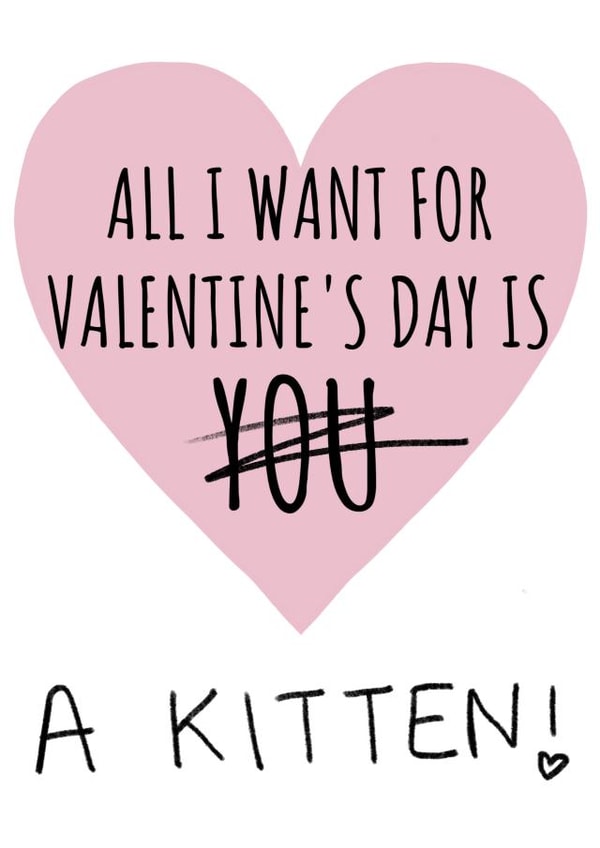 all i want kitten Valentines Day Card 46685 created by Cowpat Designs