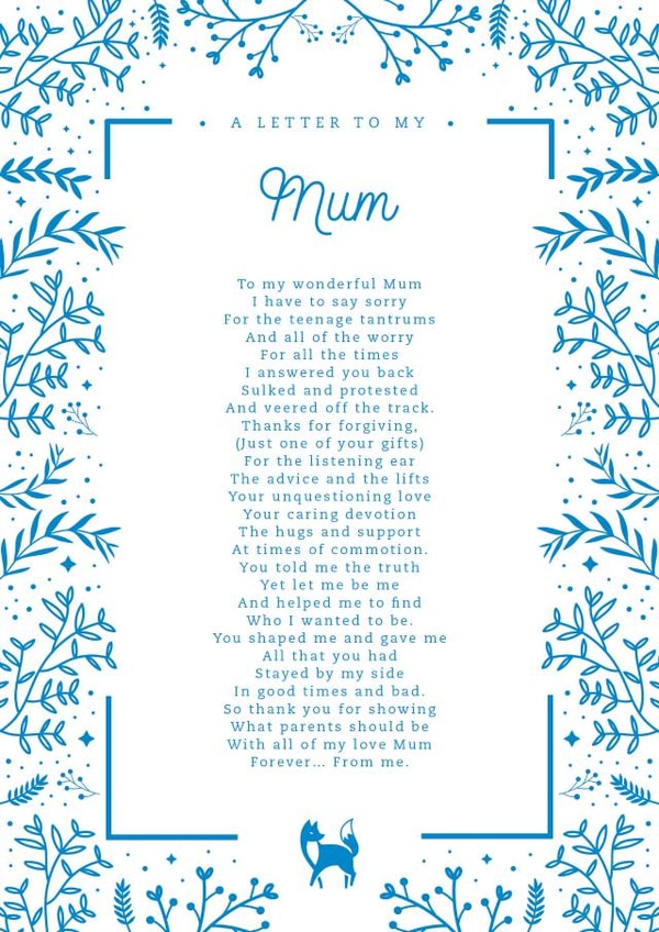 Heartfelt Mothers Day Card - Mum - Poem - A Letter To My Mum created by Joanna Miller