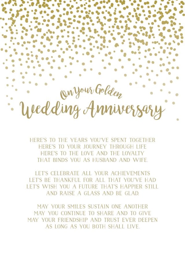 Cute Golden Typography Anniversary Card - On Your Golden Wedding Anniversary created by Joanna Miller