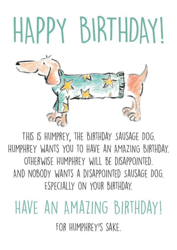 sausage dog dachshund Birthday Card 12209 created by Pierre Cochon Ltd