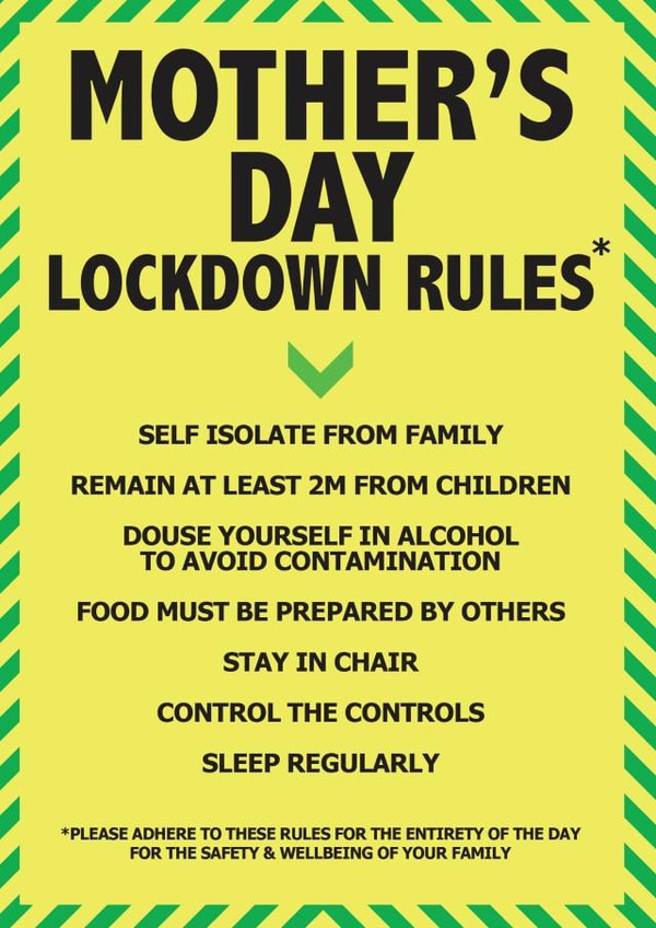 Lockdown rules mother's day card created by Peter De Wreede