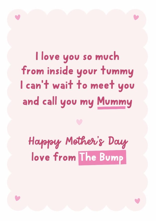 Cute Mothers Day Card - Mummy To Be - Poem - From the bump card created by Percy & Pearl