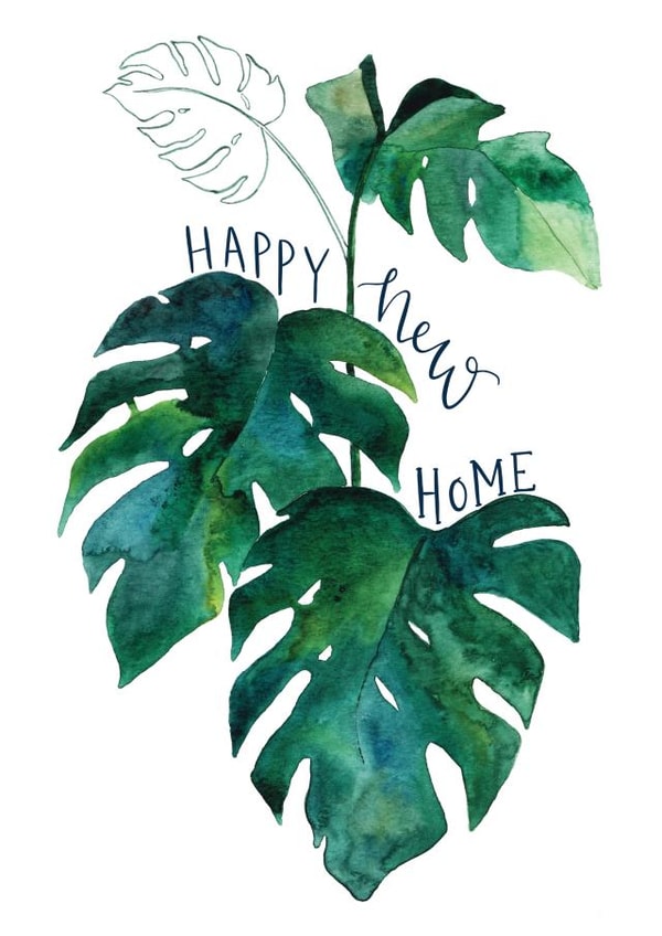 Pretty Watercolour Cheese Plant New Home Card - House Plants - Happy New Home created by Bramble Designs