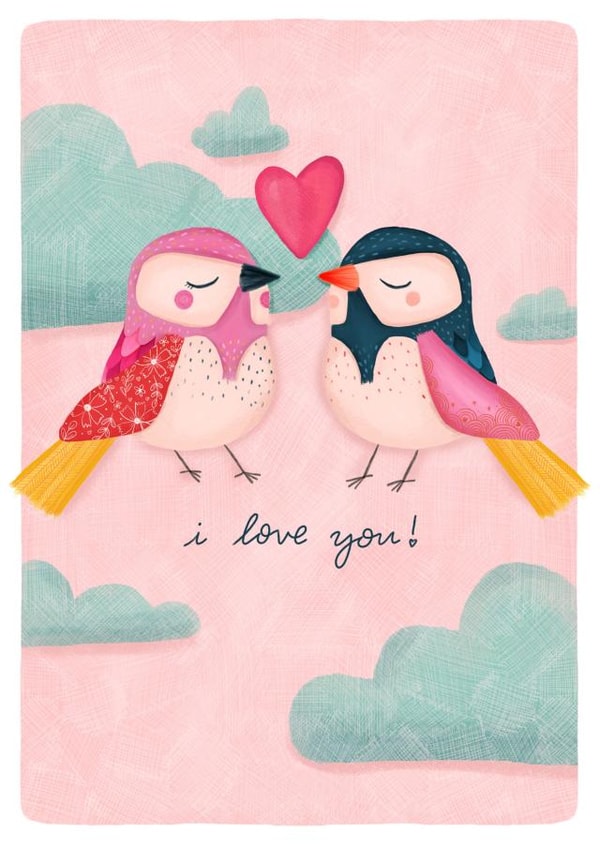 love birds birds Valentines Day Card 4297 created by Claire Lefevre