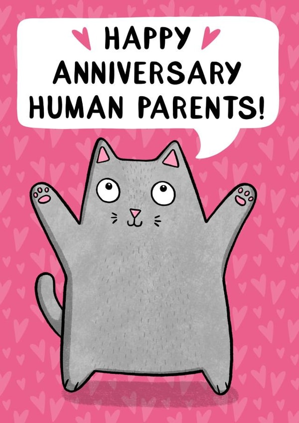 Cute Cat Parents Anniversary Card - From The Cat - Happy Anniversary Human Parents created by Drawn to Cats