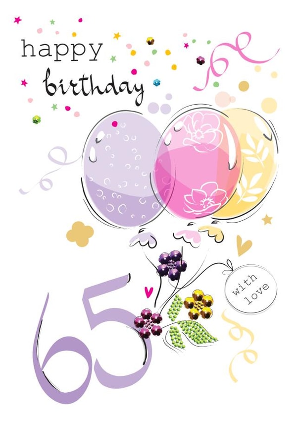 65 Age Milestone Balloons and Confetti Birthday Card created by SABIVO Design by Sabina