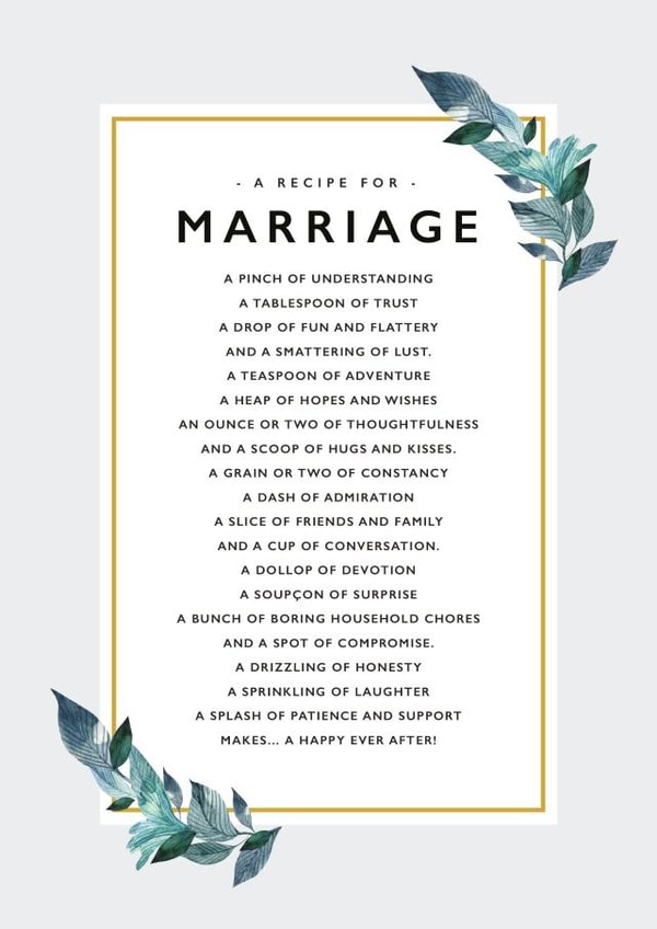Recipe for marriage - wedding day card created by Joanna Miller