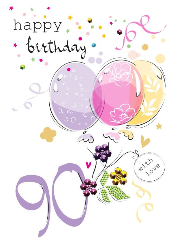 90 Age Milestone Balloons and Confetti Birthday Card created by SABIVO Design by Sabina
