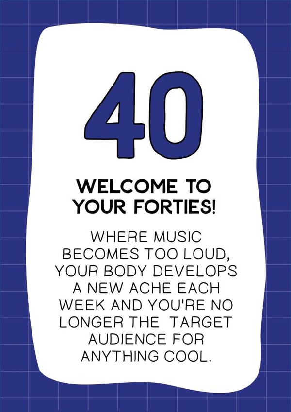 Funny fortieth (40th) birthday card created by Letters & Lines