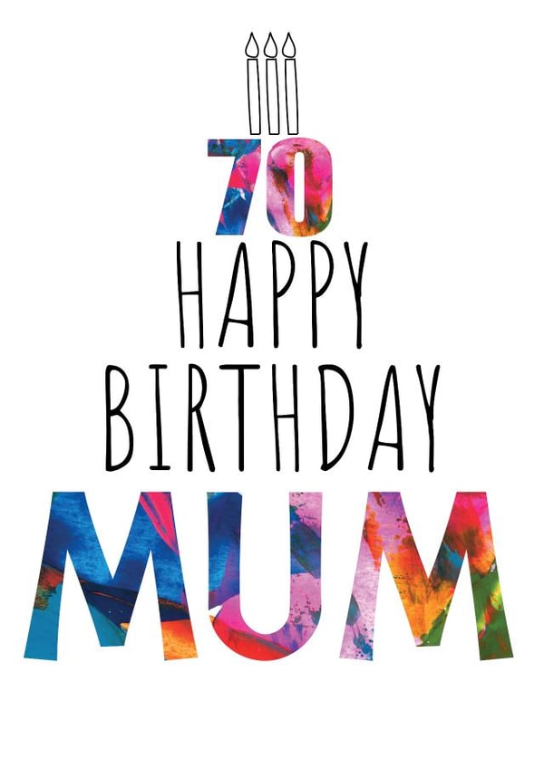 Mum 70th Birthday Card - Abstract Art - Birthday Cake and Candles created by size3art