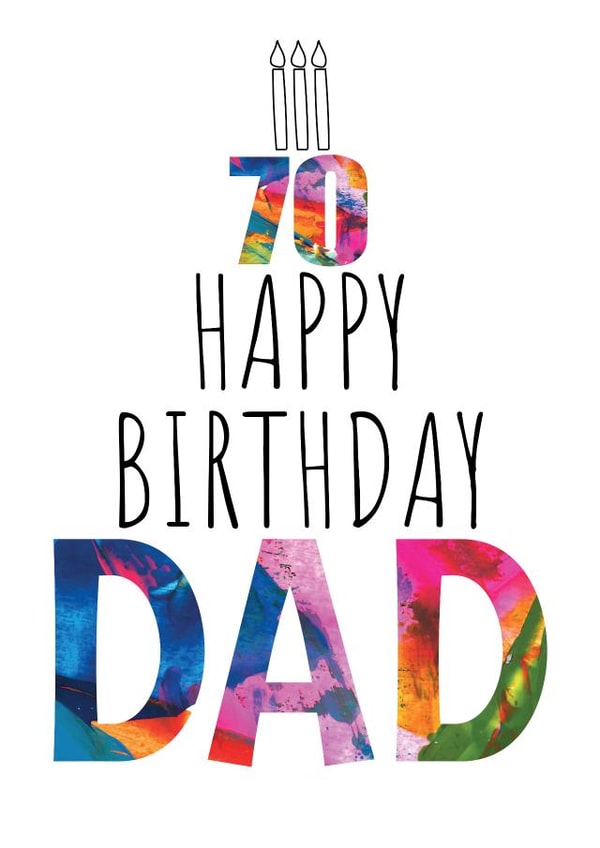 70th Birthday Dad Abstract Card - Birthday cake and candles created by size3art