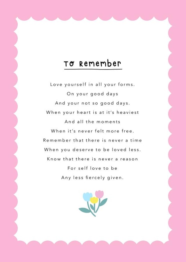Sweet card to remind someone of the importance of self love. created by Jessica Rachel Sharp
