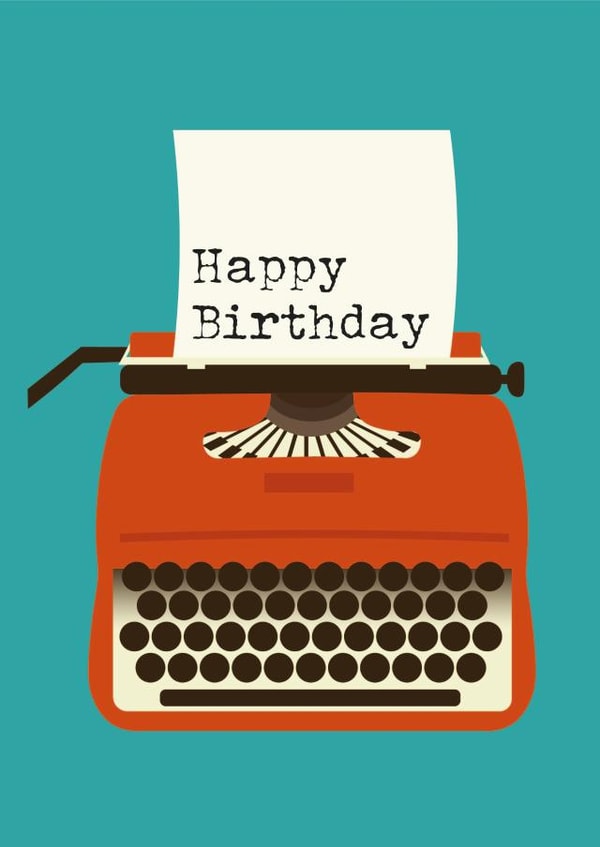 typewriter illustration Birthday Card 3644 created by Gail Myerscough