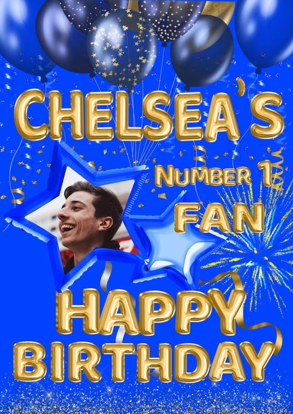 Chelsea Football Birthday Personalised Photo Card 15447 created by Kerrylovescards