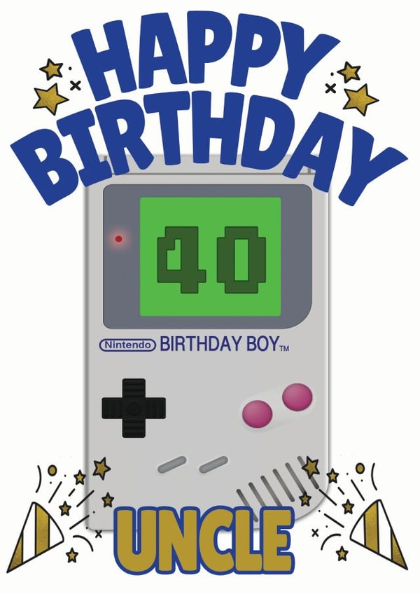 Nintendo Birthday Boy - Happy 40th Birthday Uncle Game Boy Card created by ShortRound888