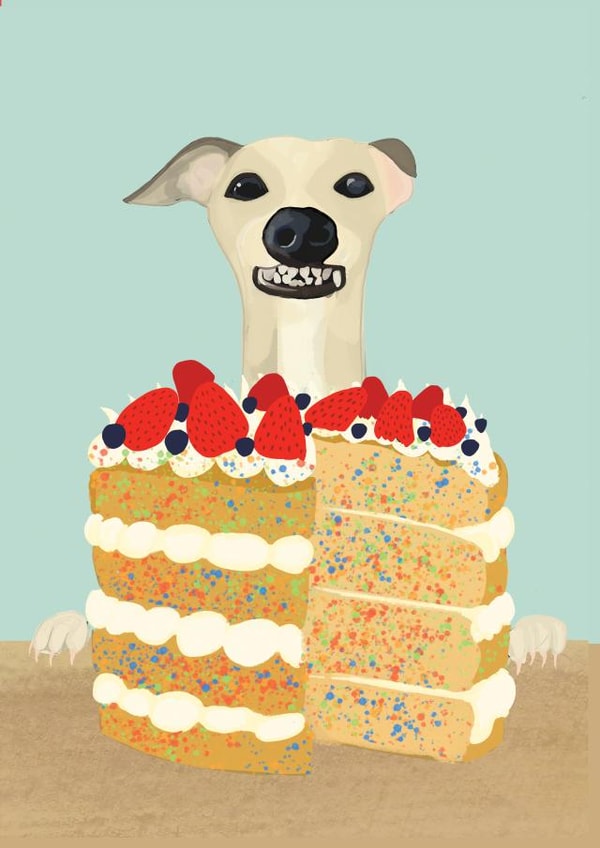 whippet greyhound Birthday Card 16935 created by Polly Waldron