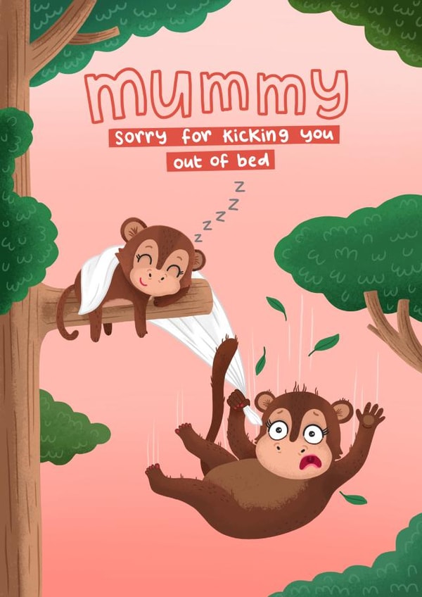 Mummy has a monkey in her bed card created by Blue Kiwi Design