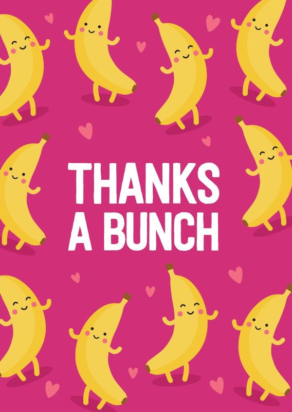 Cute Banana Pun Thank You Card - Dancing Bananas - Thanks A Bunch created by Blush & Blossom 