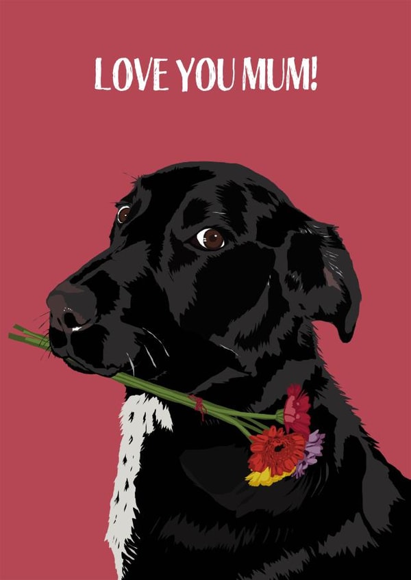 Love you MUM! Dog with flowers card created by Perkins & Morley
