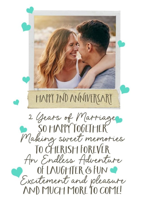 Cute Personalised Polaroid Anniversary Card / Photo Card - 2 Years - 2 Years Of Marriage So Happy Together created by Giddy Kipper