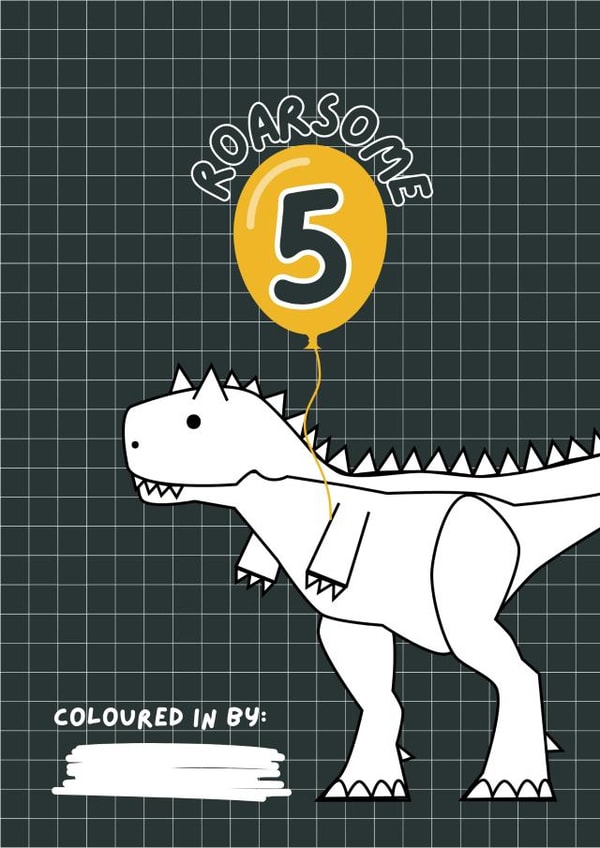 5th Birthday Dinosaur card - Colour me in! created by Powerinmykindness