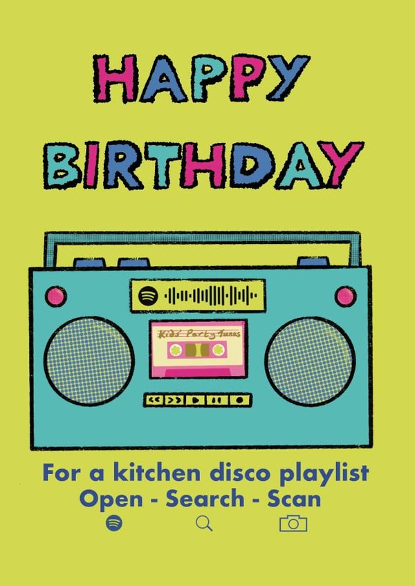 Children’s interactive disco birthday party card created by Get The Party Crafted