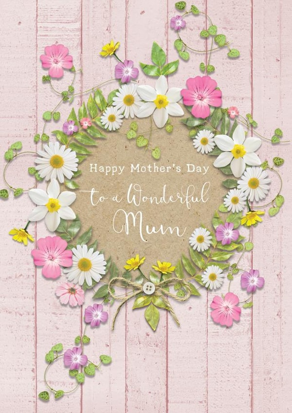 Traditional Mothers Day Card - Flowers - Wreath - Happy Mothers Day To A Wonderful Mum created by Lucy Ledger