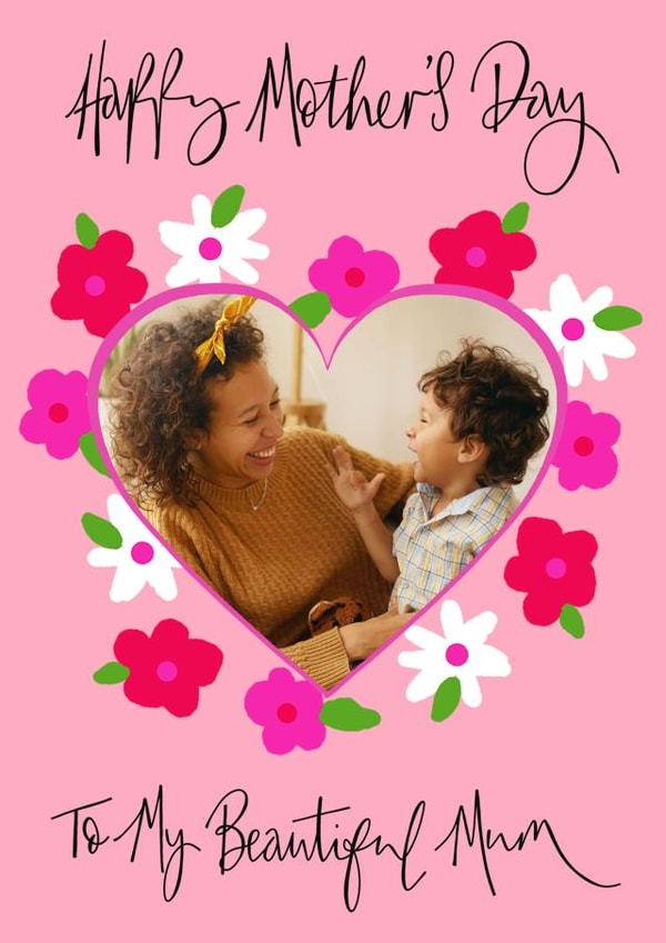 heart flowers Mothers Day Personalised Photo Card 7302 created by Naughty Nice