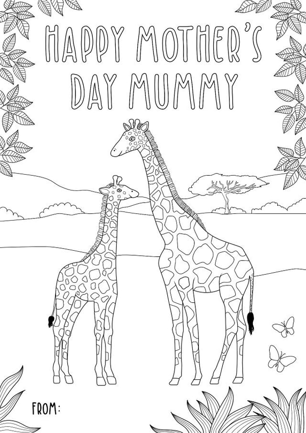 Mother’s Day Giraffe Colouring Card for Mummy created by Zoe-Claire