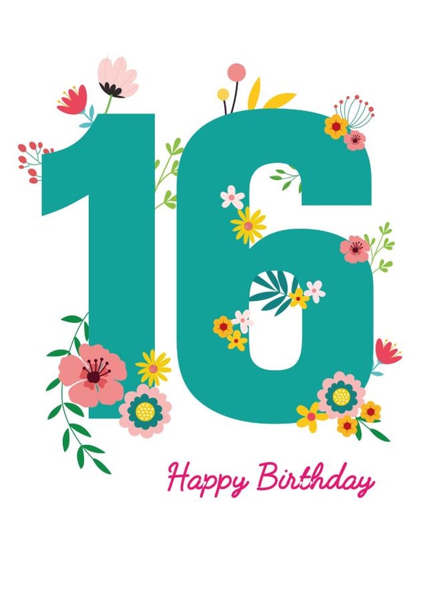 Beautiful Floral 16th Birthday Card  created by Yeti Design