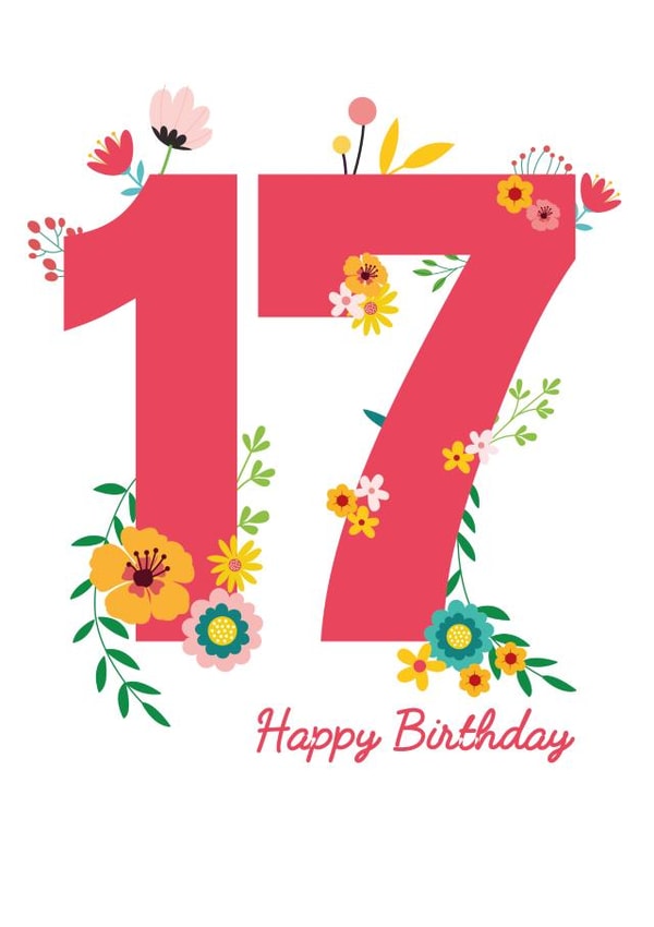 Floral 17th Birthday Card created by Yeti Design