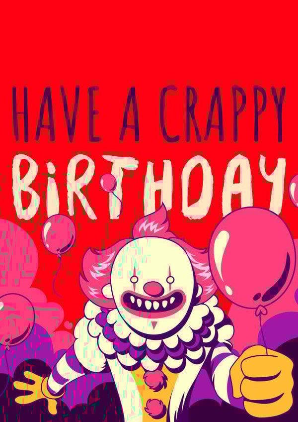 clown scary clown Birthday Card 45475 created by Daft Cards