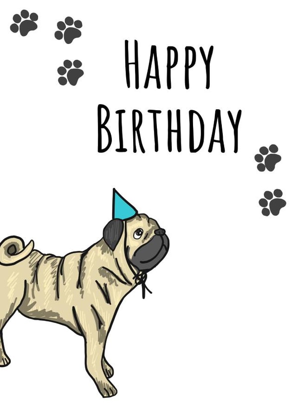 Pug in Party Hat Birthday Card created by Send Salutations