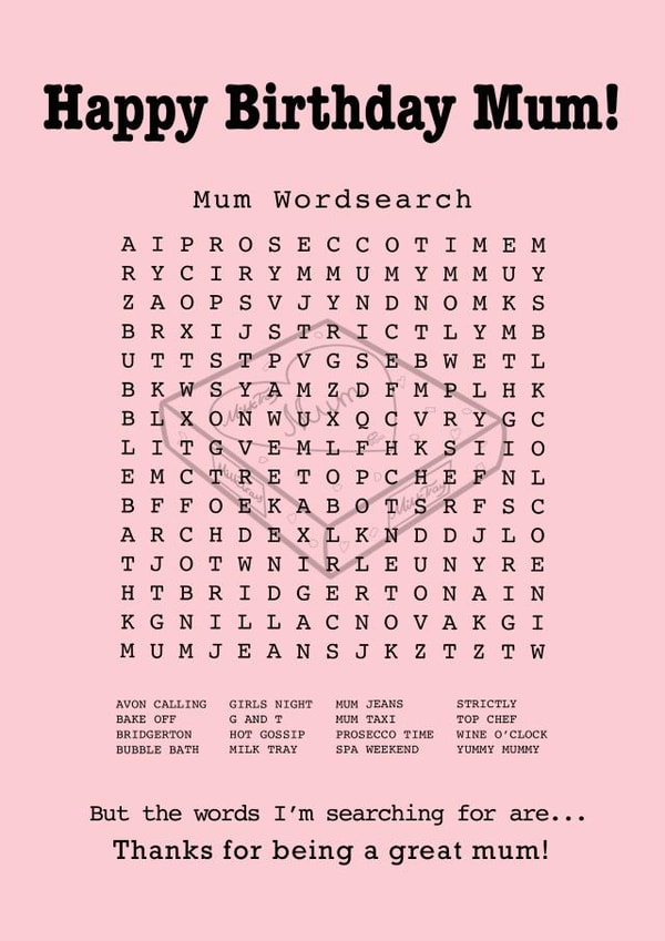 Birthday Mum Wordsearch Card created by Funnilyenough