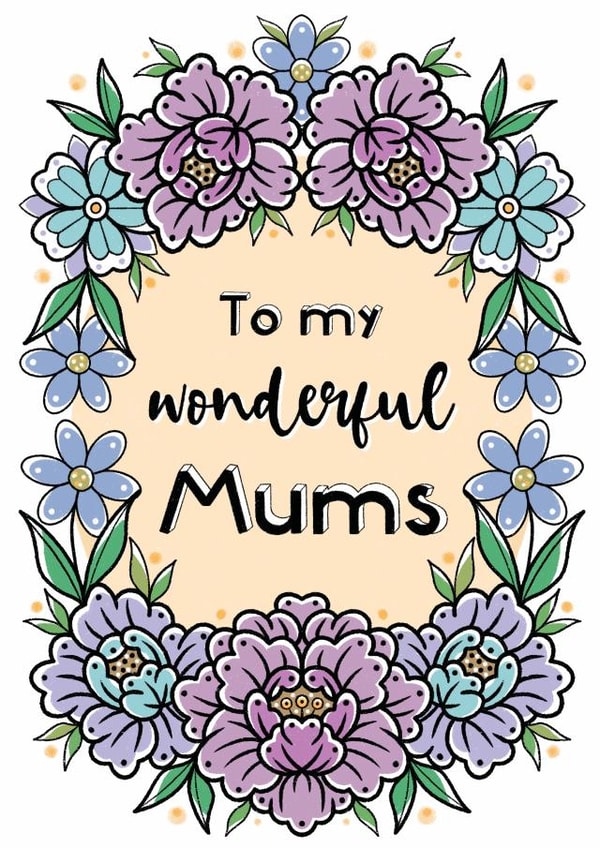 two mums lesbians Mothers Day Card 21120 created by Little Hawk Studio 