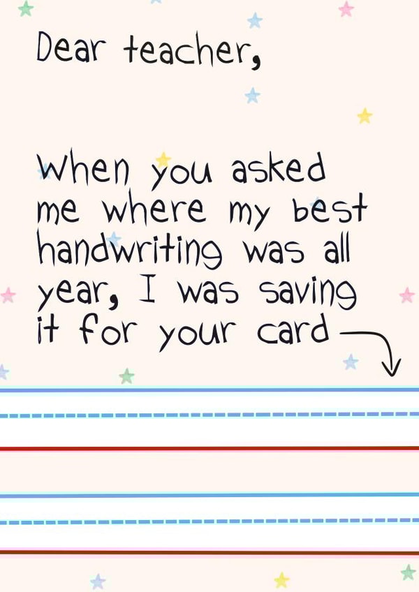 Teacher Handwriting Thank You Card - Write On Card - For School Teachers - Best created by Lisa Wardle