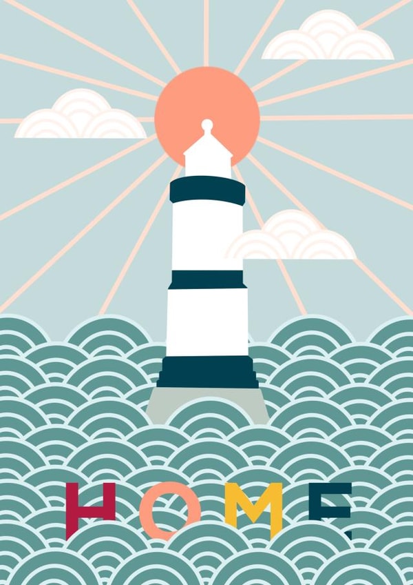 Cute Lighthouse New Home Card - Seaside - Home created by Lauren Gale Makes and Illustrates 