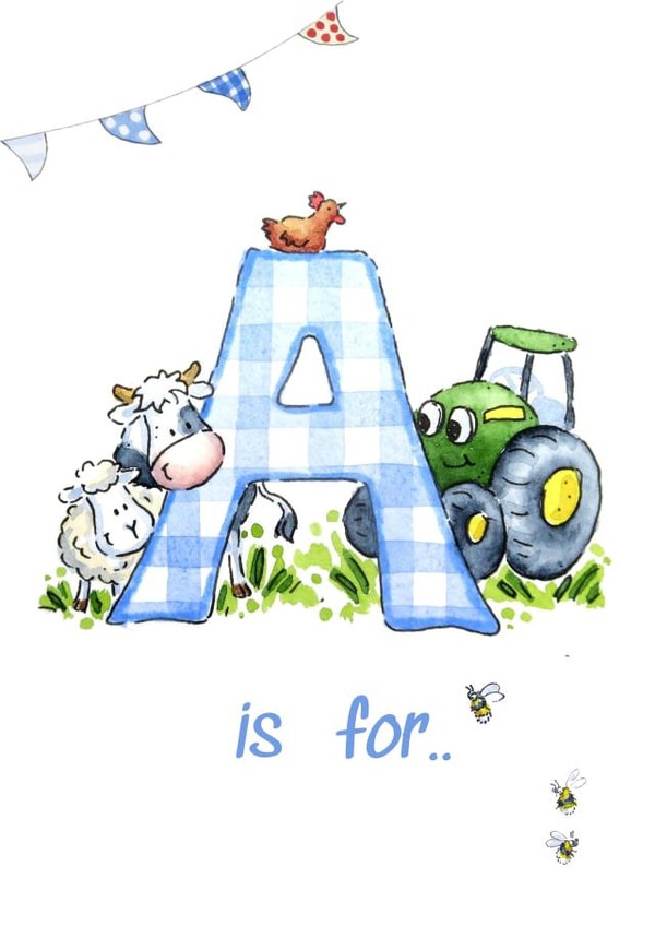 Initial A farm card for a little boy created by Kate Garrett