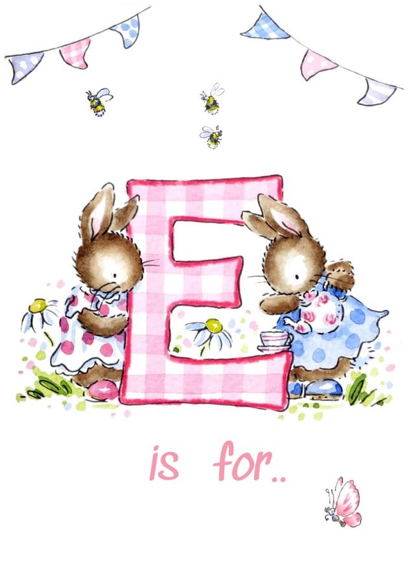 Letter E bunny initial card created by Kate Garrett