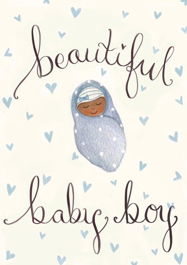 Beautiful Baby Boy Card darker skin tone created by Love Lucy Illustration