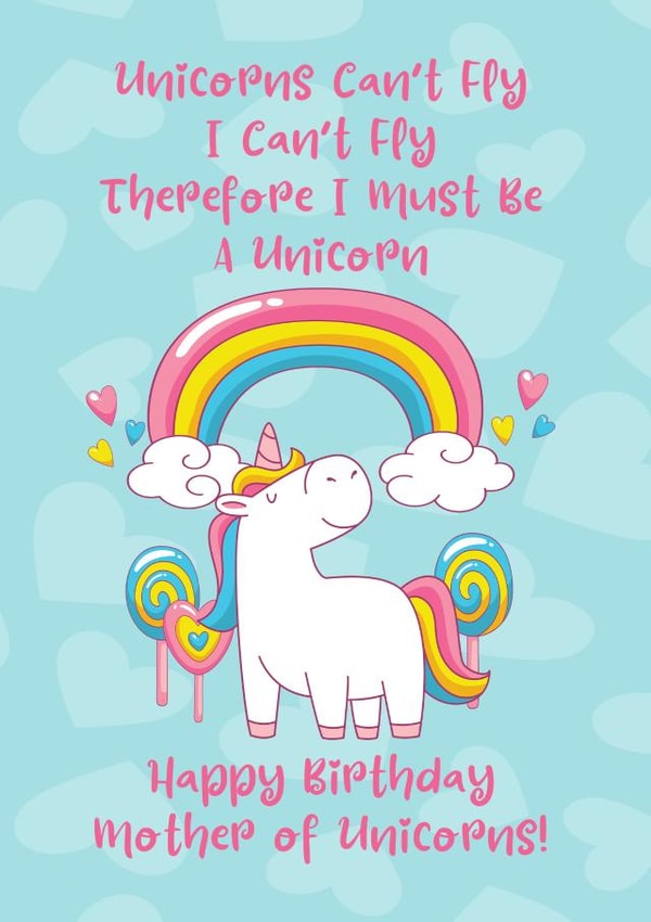 unicorn animal Birthday Card 20746 created by Crystal Star Gift Shop