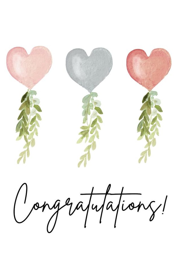 Congratulations - Cute watercolour heart card - Wedding or engagement created by BeauPrintBoutique