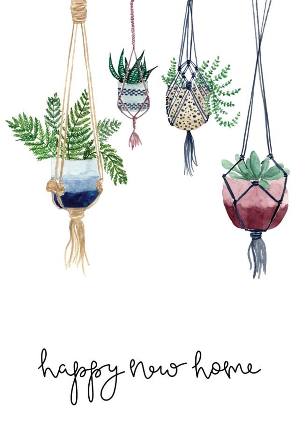 Happy new home hanging house plant card created by Bramble Designs