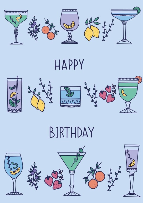 Birthday cocktail card  created by Emma Tobey Illustration